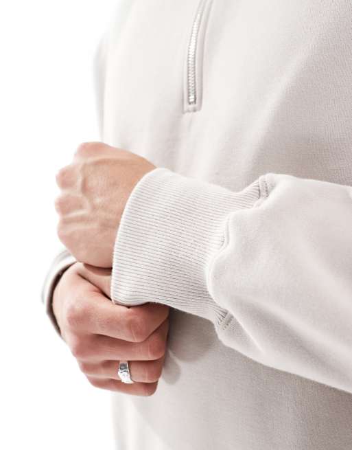 ASOS DESIGN premium heavyweight oversized quarter zip sweatshirt in light beige