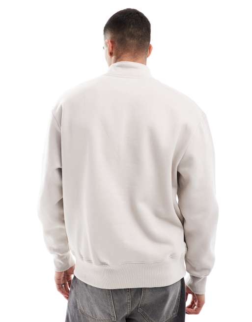 ASOS DESIGN premium heavyweight oversized quarter zip sweatshirt in light beige