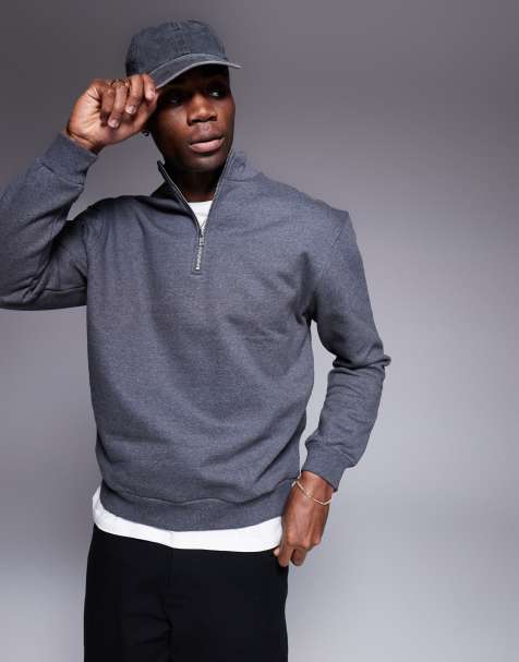 ASOS DESIGN premium heavyweight oversized quarter zip sweatshirt 400gsm in beige - view 1