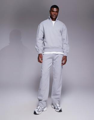 Asos Design Premium Heavyweight Boxy Oversized Quarter Zip Sweatshirt 400gsm In Gray Heather In Gray