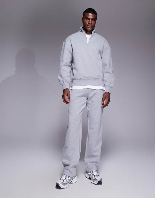 ASOS DESIGN premium heavyweight oversized quarter zip sweatshirt 400gsm in gray heather