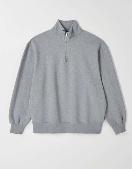 ASOS DESIGN premium heavyweight oversized quarter zip sweatshirt 400gsm in gray heather