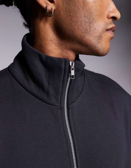ASOS DESIGN premium heavyweight oversized quarter zip sweatshirt 400gsm in grey marl, 5 of 5