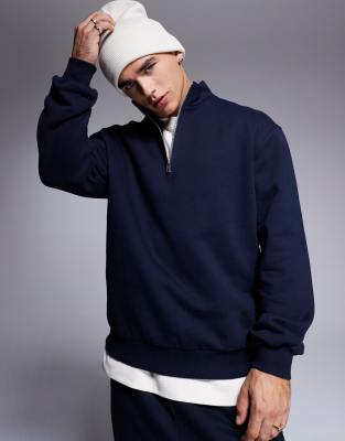 ASOS DESIGN ASOS DESIGN premium heavyweight oversized quarter zip sweatshirt 400gsm in navy