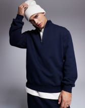 ASOS DESIGN premium heavyweight oversized quarter zip sweatshirt 400gsm in black ASOS