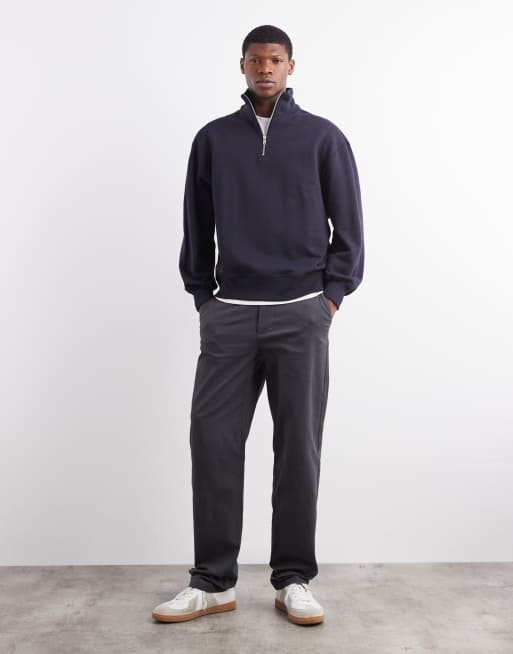 ASOS DESIGN premium heavyweight oversized quarter zip sweatshirt in navy