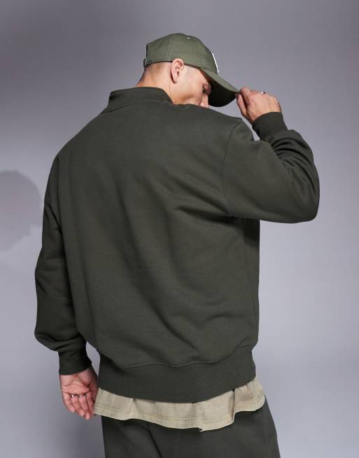 ASOS DESIGN premium heavyweight oversized quarter zip sweatshirt 400gsm khaki