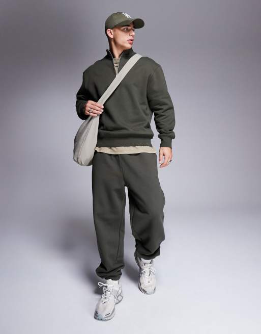 ASOS DESIGN premium heavyweight oversized quarter zip sweatshirt 400gsm khaki