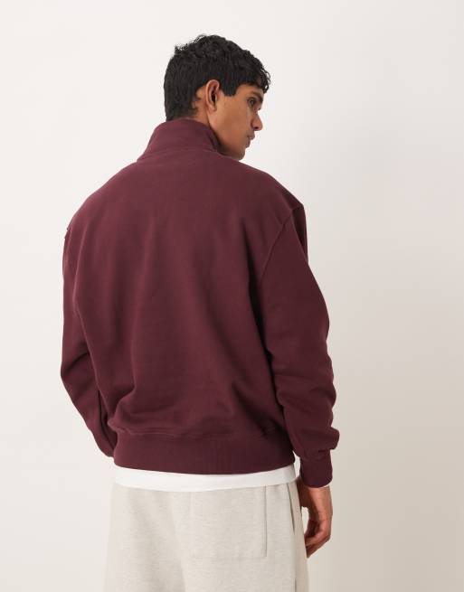 ASOS DESIGN premium heavyweight oversized quarter zip sweatshirt in 400 gsm burgundy