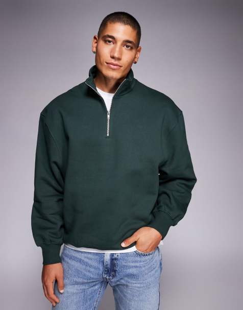 ASOS DESIGN premium heavyweight oversized quarter zip sweatshirt in 400 gsm green  - view 1