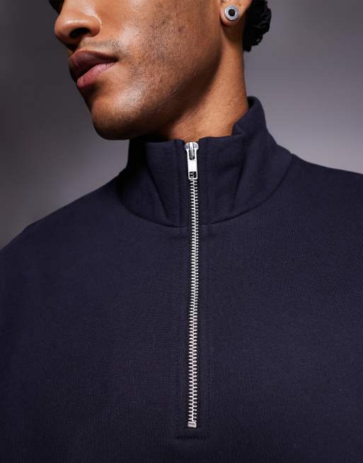 ASOS DESIGN premium heavyweight oversized quarter zip sweatshirt in 400 gsm navy