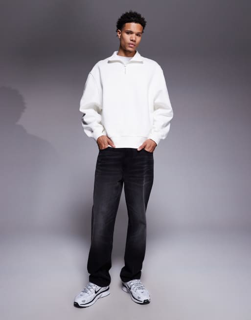 ASOS DESIGN premium heavyweight oversized quarter zip sweatshirt in 400 gsm off white