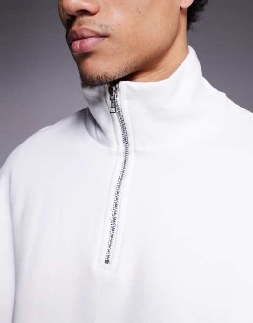 ASOS DESIGN premium heavyweight oversized quarter zip sweatshirt in 400 gsm off white