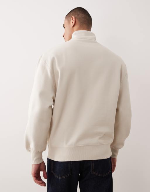 ASOS DESIGN premium heavyweight oversized quarter zip sweatshirt in 400gsm in beige, 4 of 5