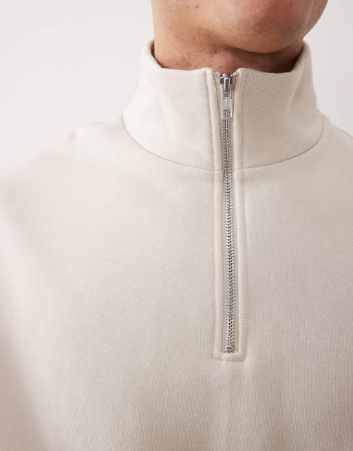ASOS DESIGN premium heavyweight oversized quarter zip sweatshirt in 400gsm in beige, 5 of 5