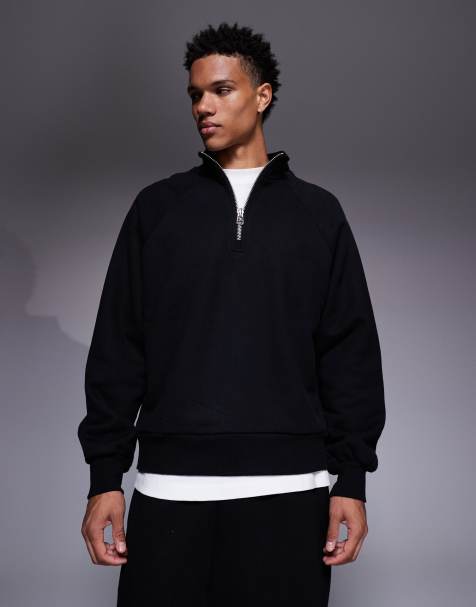 ASOS DESIGN premium heavyweight oversized quarter zip sweatshirt in 650gsm black - view 1