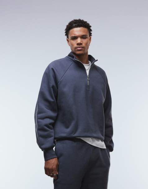 ASOS DESIGN premium heavyweight oversized quarter zip sweatshirt in 650gsm navy - view 1