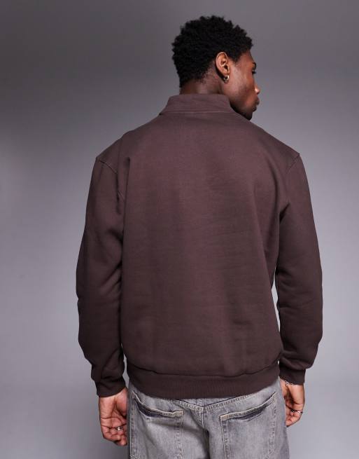 ASOS DESIGN premium heavyweight oversized quarter zip sweatshirt in dark brown, 4 of 4