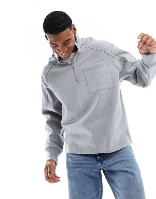 ASOS DESIGN premium heavyweight oversized quarter zip sweatshirt in gray heather