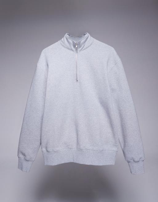 ASOS DESIGN premium heavyweight oversized quarter zip sweatshirt in heather gray