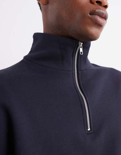 ASOS DESIGN premium heavyweight oversized quarter zip sweatshirt in navy