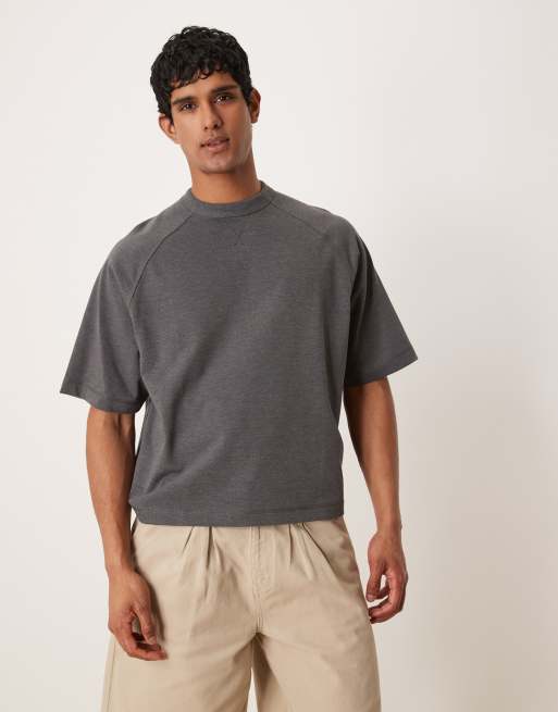 ASOS DESIGN Premium heavyweight oversized raglan T-shirt 300gsm in charcoal heather