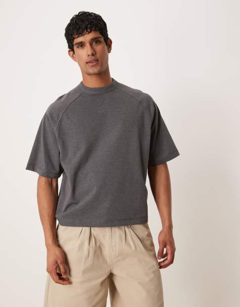 ASOS DESIGN Premium heavyweight oversized raglan t-shirt 300gsm in charcoal marl - view 1