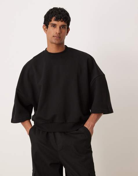 ASOS DESIGN premium heavyweight oversized short sleeve sweatshirt in black - BLACK - view 1