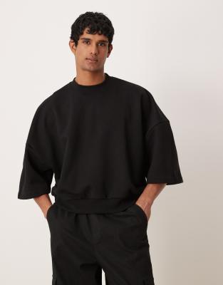 Asos Design Premium Heavyweight Oversized Short Sleeve Sweatshirt In Black