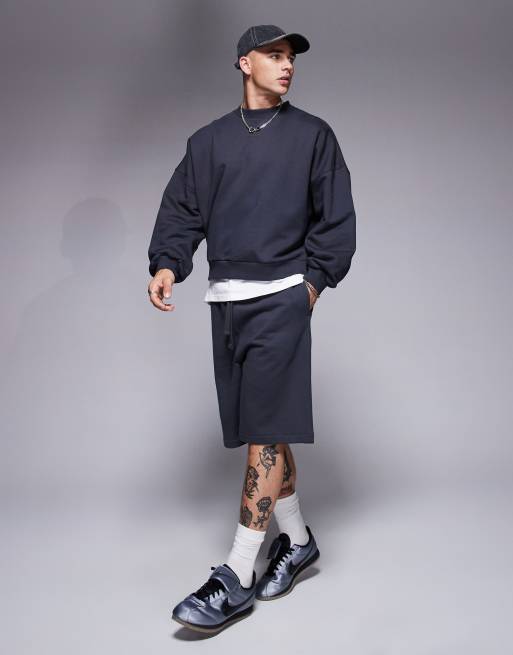 ASOS DESIGN premium heavyweight oversized shorts 400gsm in charcoal - CHARCOAL