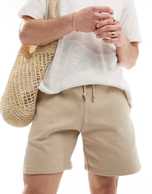 ASOS DESIGN premium heavyweight oversized shorts in beige