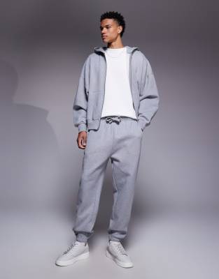ASOS DESIGN premium heavyweight tapered joggers 400gsm in heather gray