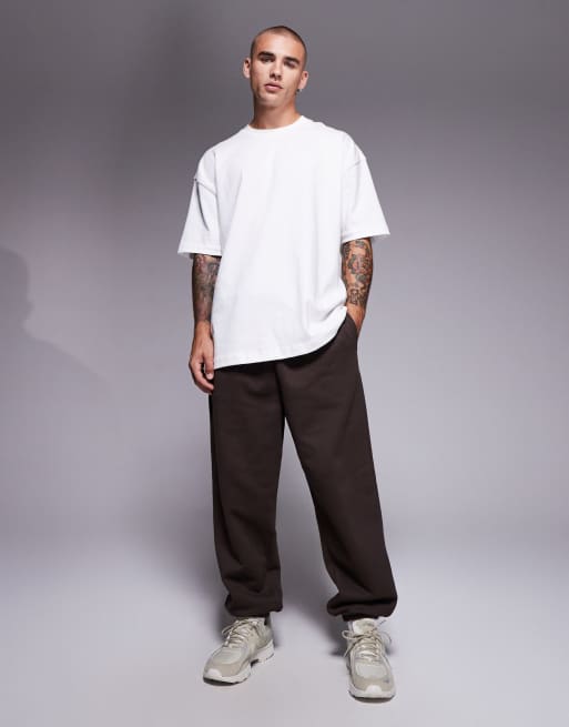 ASOS DESIGN premium heavyweight oversized joggers in 400gsm in brown