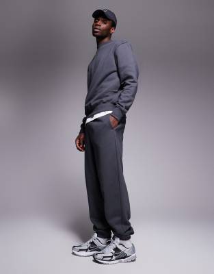 ASOS DESIGN premium heavyweight oversized sweatpants in 400gsm washed black-Gray