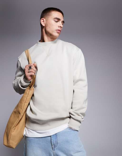 ASOS DESIGN premium heavyweight oversized sweatshirt 400gsm in beige ASOS