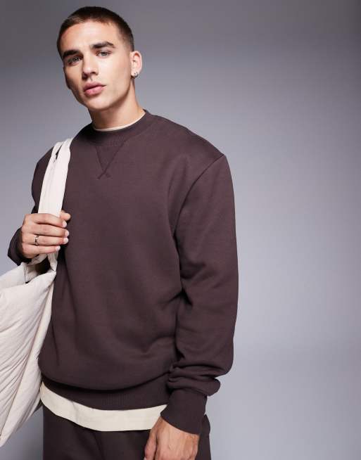 ASOS DESIGN premium heavyweight oversized sweatshirt 400gsm in brown ASOS