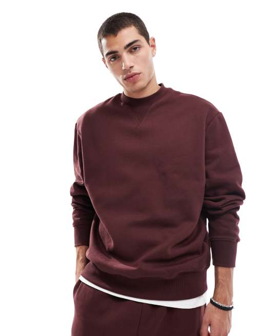 ASOS DESIGN premium heavyweight oversized sweatshirt 400gsm in burgundy