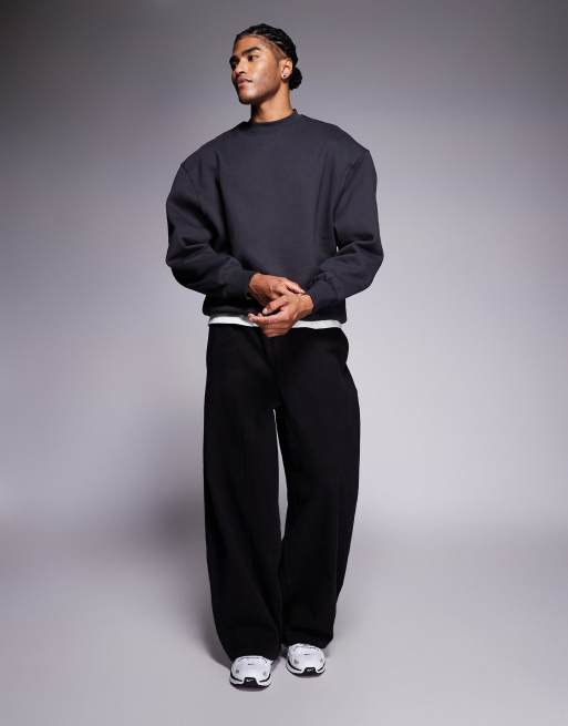 ASOS DESIGN premium heavyweight oversized sweatshirt 400gsm in charcoal, 2 of 5
