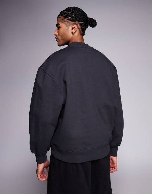 ASOS DESIGN premium heavyweight oversized sweatshirt 400gsm in charcoal, 3 of 5
