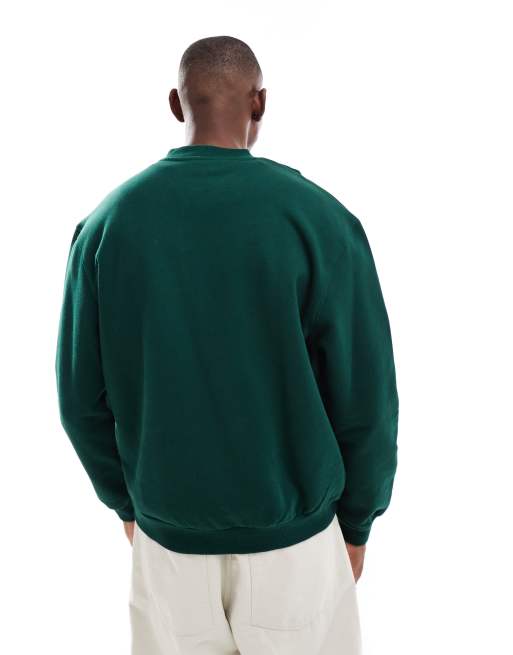 ASOS DESIGN premium heavyweight oversized sweatshirt 400gsm in dark green, 2 of 4