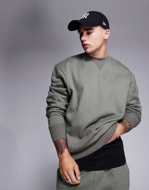 ASOS DESIGN premium heavyweight oversized sweatshirt 400gsm in khaki - view 1