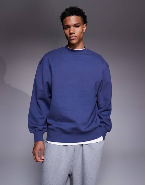 ASOS DESIGN premium heavyweight oversized sweatshirt in 400 gsm blue - MBLUE - view 1