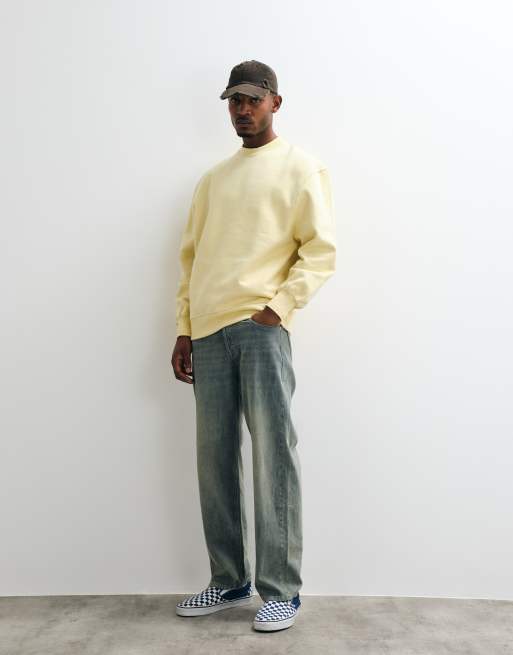 ASOS DESIGN premium heavyweight oversized sweatshirt in 400gsm in dusty yellow, 3 of 5