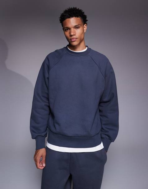 ASOS DESIGN premium heavyweight oversized sweatshirt in 650gsm in navy - view 1