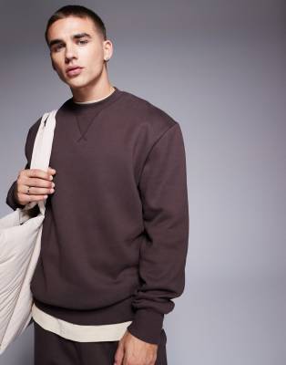 Asos Design Premium Heavyweight Oversized Sweatshirt In Dark Brown