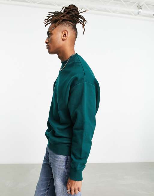 ASOS DESIGN premium heavyweight oversized sweatshirt in dark green - MGREEN
