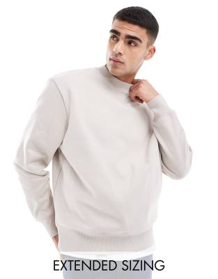 Asos Design Premium Heavyweight Oversized Sweatshirt In Light Beige-neutral