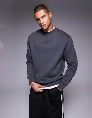 Asos Design Premium Heavyweight Oversized Sweatshirt In Washed Black-gray