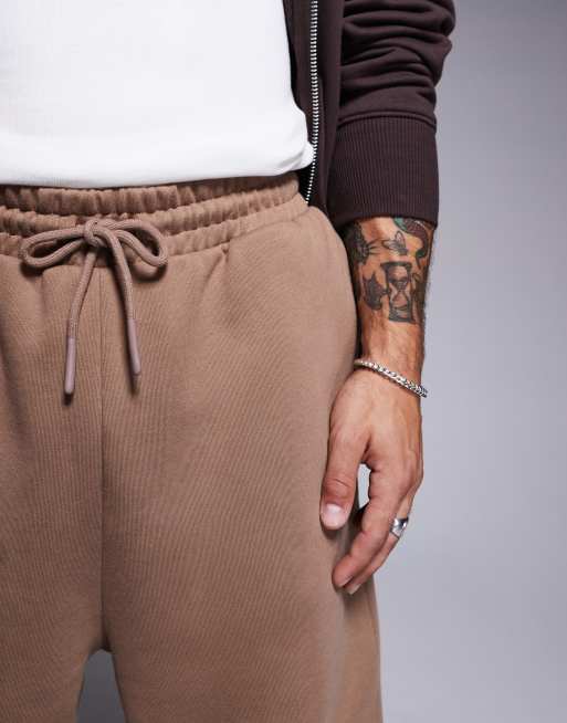 ASOS DESIGN premium heavyweight oversized trackies 400gsm in beige | ASOS