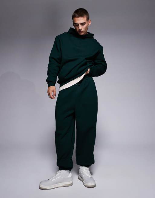 ASOS DESIGN premium heavyweight oversized trackies 400gsm in forest green, 2 of 5